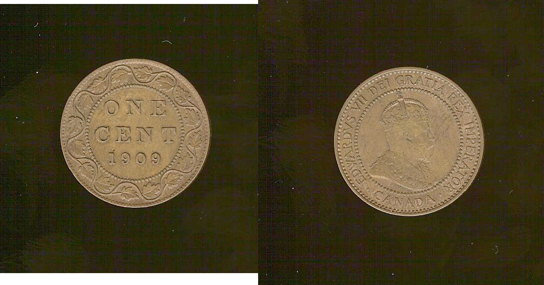 Canadian 1 cent 1909 AU+